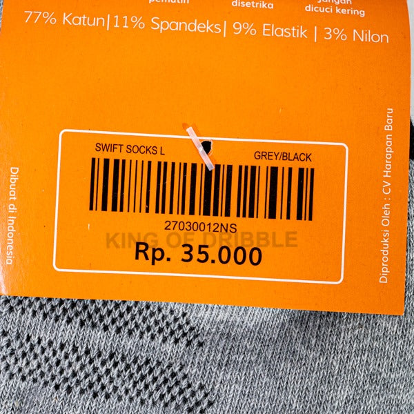 Kaos kaki Ortuseight Swift Socks L Grey Black 27030012 Original BNWT