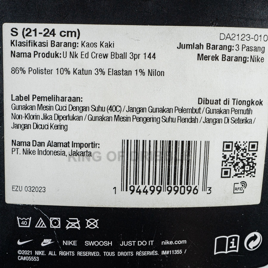 KING OF DRIBBLE Kaos Kaki Basket Nike Crew Everyday Basketball (3 Pairs) DA2123-010 Original