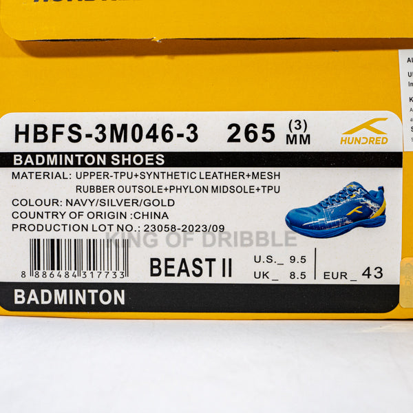 KING OF DRIBBLE Sepatu Badminton/Bulu Tangkis Hundred Beast II HBFS-3M046-3 Original