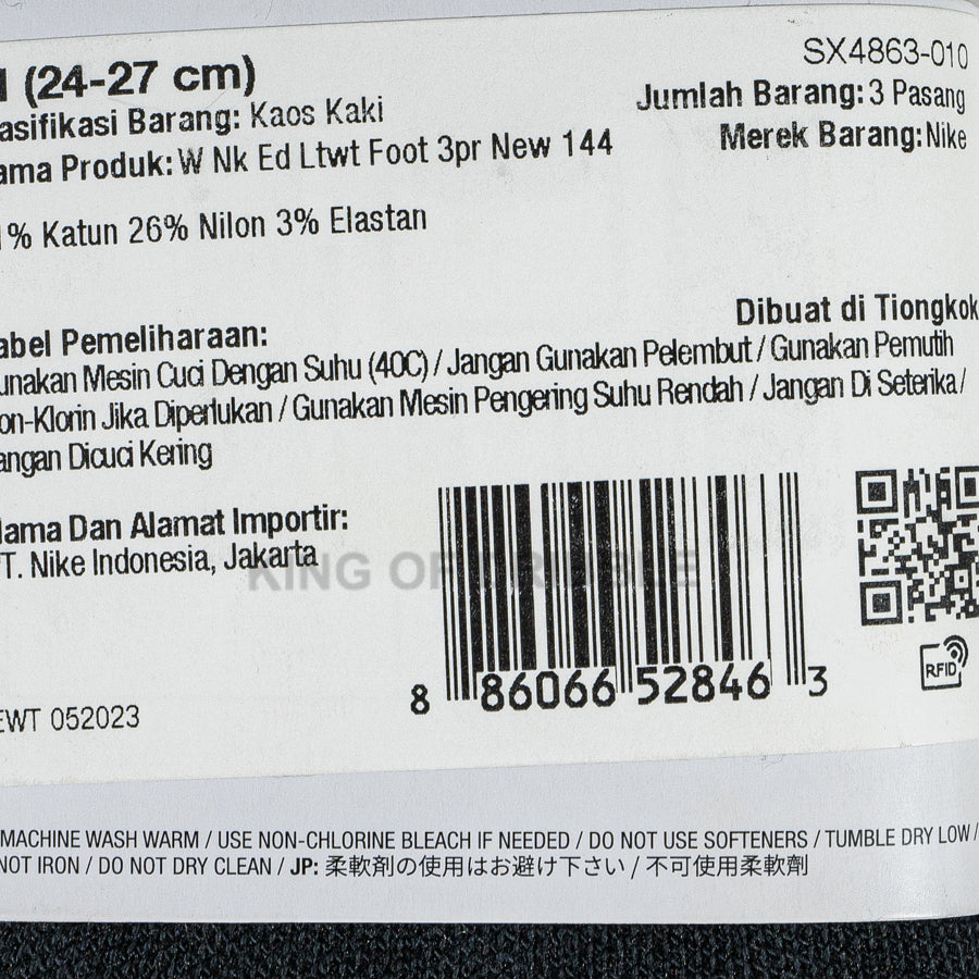 KING OF DRIBBLE Kaos Kaki Training Nike Women's Everyday Lightweight Footie (3 Pairs) SX4863-010 Original