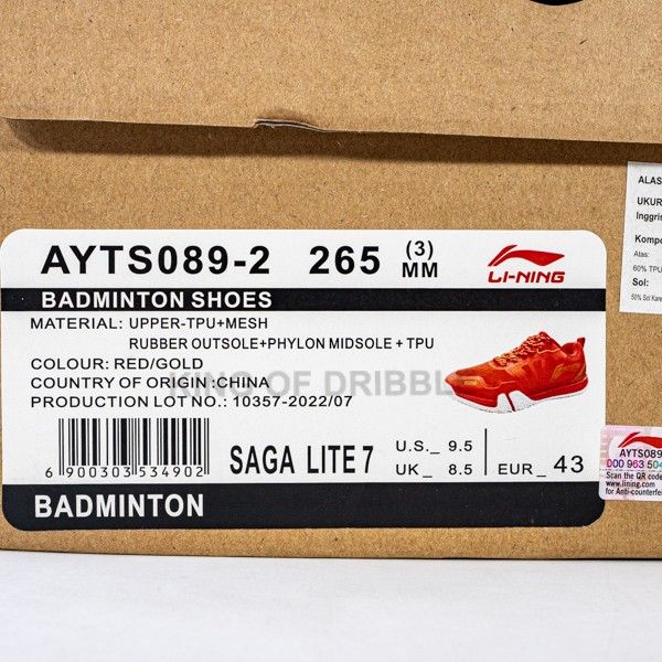 KING OF DRIBBLE Sepatu Badminton/Bulu Tangkis Li-Ning Saga Lite 7 AYTS089-2 Original