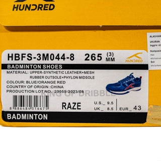 Sepatu Badminton/Bulu Tangkis Hundred Raze HBFS-3M044-8 Original BNIB