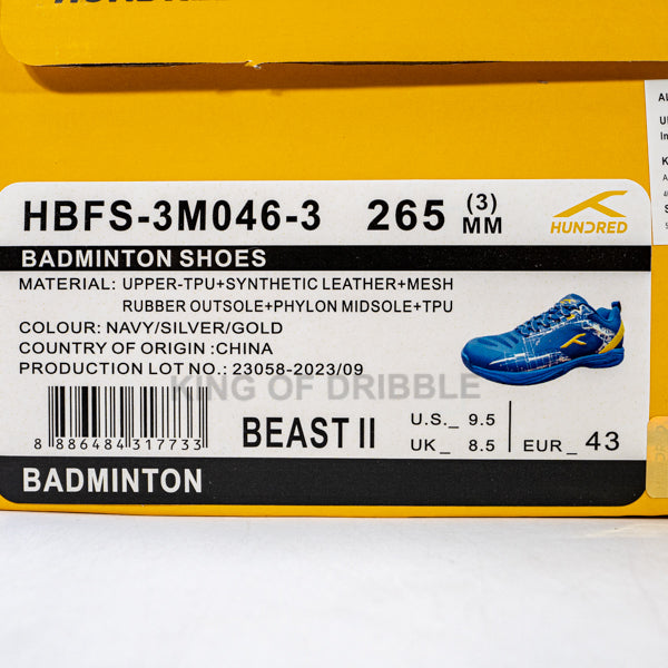 Sepatu Badminton/Bulu Tangkis Hundred Beast II HBFS-3M046-3 Original BNIB