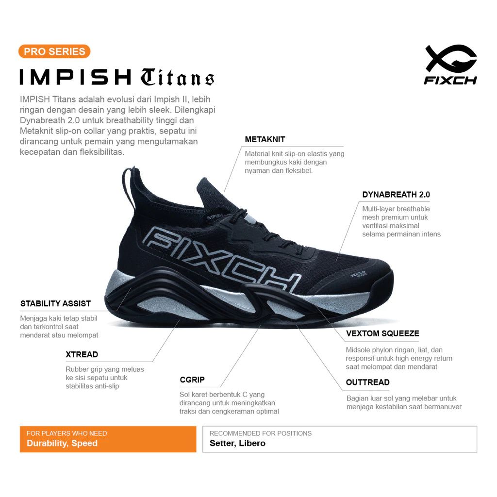 KING OF DRIBBLE Sepatu Voli Fixch Impish Titans 1FVL362A004 Original