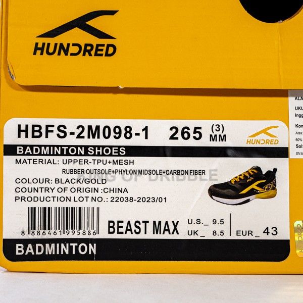 Sepatu Badminton/Bulu Tangkis Hundred Beast Max HBFS-2M098-1 Original BNIB