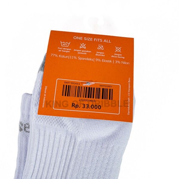 Kaos Kaki Ortuseight Swift Socks S White Grey 27030014 Original BNWT