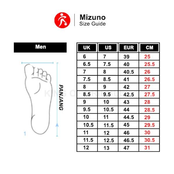 Mizuno footwear size chart best sale